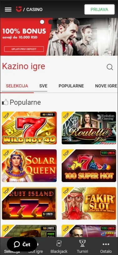 Mobilna verzija veb lokacije kazina Circus