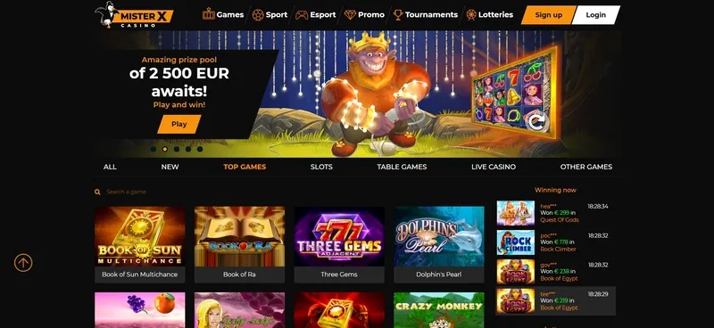 Mister X Casino honlapja