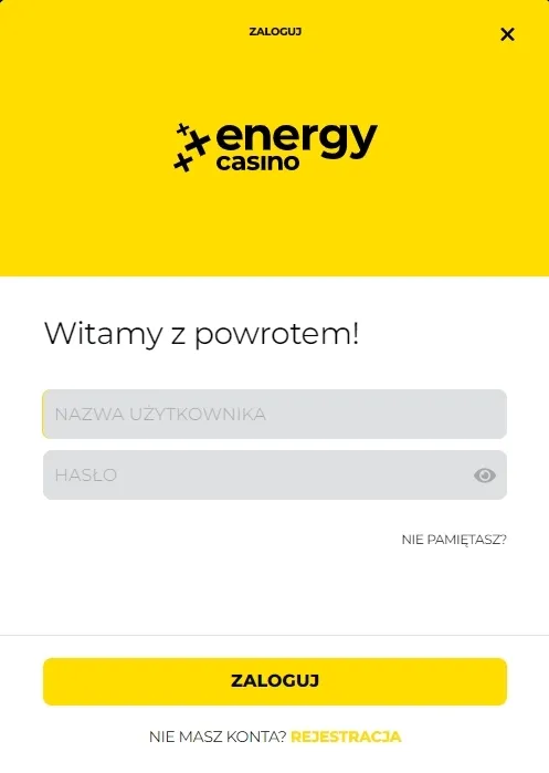 Zaloguj się do Energy casino