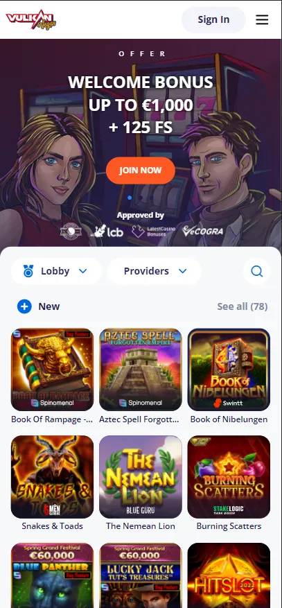 Мобилната версия на казино Vulkan Vegas