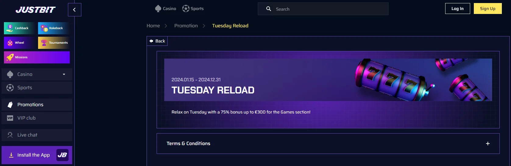 JustBit Tuesday Reload Bonus